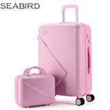 Seabird 2Pcs/Set 14Inch Cosmetic Bag 20/22/24/26 Inch Girl Trolley Case Abs+Pc Students Travel
