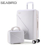 Seabird 2Pcs/Set 14Inch Cosmetic Bag 20/22/24/26 Inch Girl Trolley Case Abs+Pc Students Travel