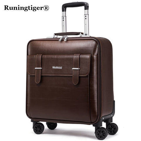 Quality Leather Trolley Luggage Travel Bag16 18 20 22 24 Inch Commercial Universal Wheels Cow Split