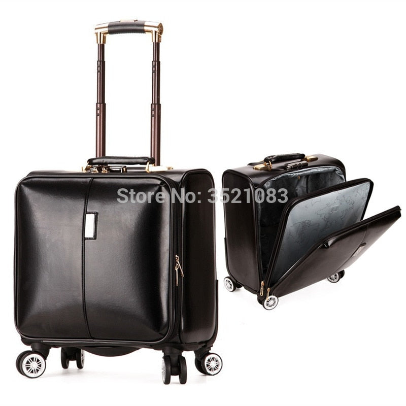 162024Luxury Luggage Suitcase Bag Waterproof Pu Leather Travel Box With  Wheel Rolling Trolley
