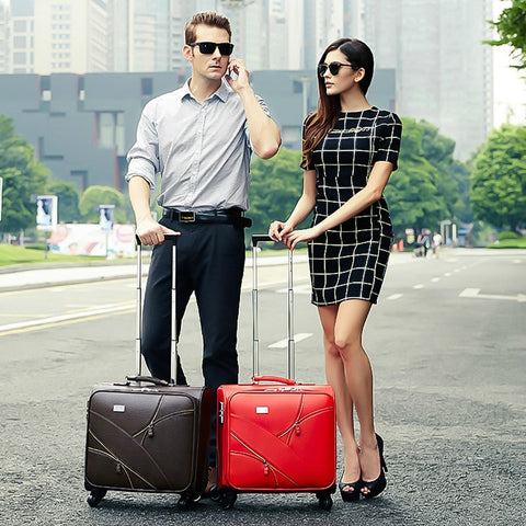 Commercial 16 Universal Wheels Trolley Luggage Married Small Leather The Box,Red/Brown/Black