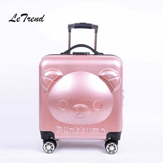 Letrend 18 Inch 3D Cartoon Bear Rolling Luggage Spinner Children Suitcases Wheels Kids Cabin
