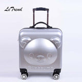 Letrend 18 Inch 3D Cartoon Bear Rolling Luggage Spinner Children Suitcases Wheels Kids Cabin