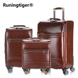 Men'S And Women'S Travel Luggage Waterproof Pu Suitcase 16" 20" 24" Leather Travel Case Pulley Cart