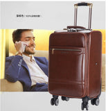Men'S And Women'S Travel Luggage Waterproof Pu Suitcase 16" 20" 24" Leather Travel Case Pulley Cart