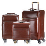 Men'S And Women'S Travel Luggage Waterproof Pu Suitcase 16" 20" 24" Leather Travel Case Pulley Cart