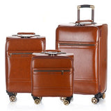 Men'S And Women'S Travel Luggage Waterproof Pu Suitcase 16" 20" 24" Leather Travel Case Pulley Cart