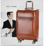 Men'S And Women'S Travel Luggage Waterproof Pu Suitcase 16" 20" 24" Leather Travel Case Pulley Cart