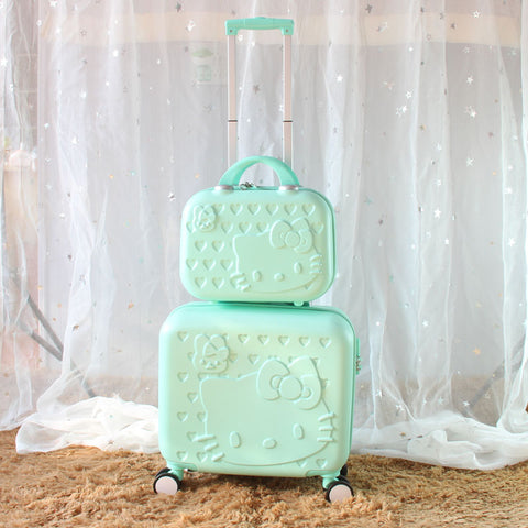14" Cosmetic Box+16" Luggage Abs Cartoon Hardside Trolley Luggage Bags Set,Female Pink Hello Kt
