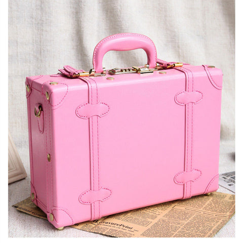 Lovely Girl Pu Trolley Luggage Suitcase Korea Fashion Style Vintage Luggage Travel Bag Small