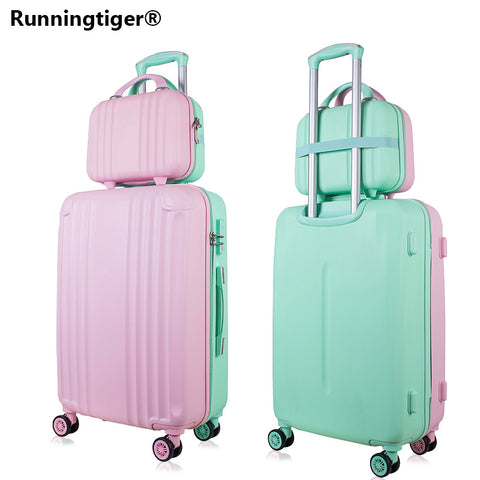 Rolling Luggage Spinner Wheels 14+24" Suitcase Trolley Men Abs+Pc Travel Bag Trunk Student Password