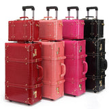 Retro Suitcase Set Red Trolley Case Female Cosmetic Suitcase Universal Wheel Dowry Box Bride