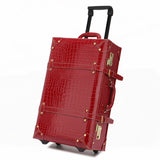 Retro Suitcase Set Red Trolley Case Female Cosmetic Suitcase Universal Wheel Dowry Box Bride