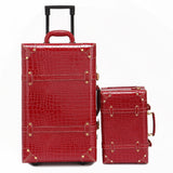 Retro Suitcase Set Red Trolley Case Female Cosmetic Suitcase Universal Wheel Dowry Box Bride