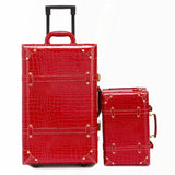Retro Suitcase Set Red Trolley Case Female Cosmetic Suitcase Universal Wheel Dowry Box Bride