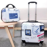 Unisex 2Pcs Carry On Travel Suitcase Women Laptop Luggage Stripe Pattern Small Luggage 18 Inch