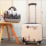 Unisex 2Pcs Carry On Travel Suitcase Women Laptop Luggage Stripe Pattern Small Luggage 18 Inch