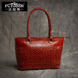 Top-Handle Women'S Bags Handmade Genuine Leather High Capacity Totes Woven Cow Italy Leather