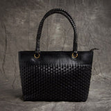 Top-Handle Women'S Bags Handmade Genuine Leather High Capacity Totes Woven Cow Italy Leather