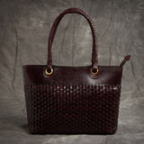 Top-Handle Women'S Bags Handmade Genuine Leather High Capacity Totes Woven Cow Italy Leather