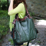 Women Novelty Big Genuine Leather Totes Female 100% Sheepskin Black Green Red Large One Shoulder