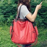Women Novelty Big Genuine Leather Totes Female 100% Sheepskin Black Green Red Large One Shoulder