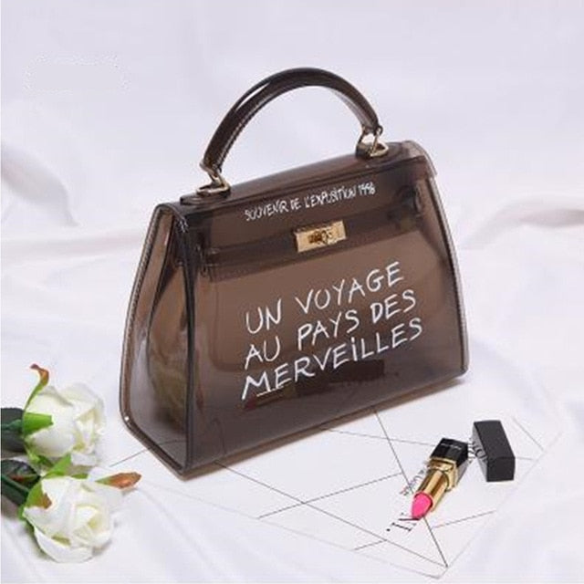 Dcenta Fashion Women Transparent PVC Shoulder Bags Jelly Candy Color Large Capacity Handbag Tote Brown, Women's