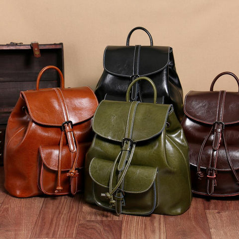 Etya New Leather Genuine Backpack Woman Drawstring Casual Female Travel Shoulder Bags Teenage Girls