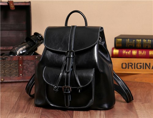Etya New Leather Genuine Backpack Woman Drawstring Casual Female Travel Shoulder Bags Teenage Girls