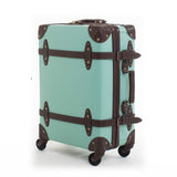 High Quality Vintage Suitcase Wheels Leather Rolling Luggage Spinner Women Retro Trolley 20 Inch