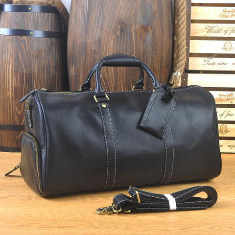 Genuine Leather Travel Bag Men Fashion Black Travel Duffel Bag Big Cow Leather Carry On Luggage