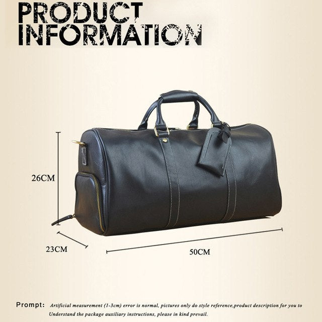 Genuine Leather Travel Bag Men Fashion Black Travel Duffel Bag Big Cow ...
