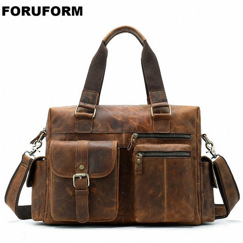 Crazy Horse Genuine Leather Travel Bag Men Vintage Travel Duffel Bag Cow Leather Carry On Luggage