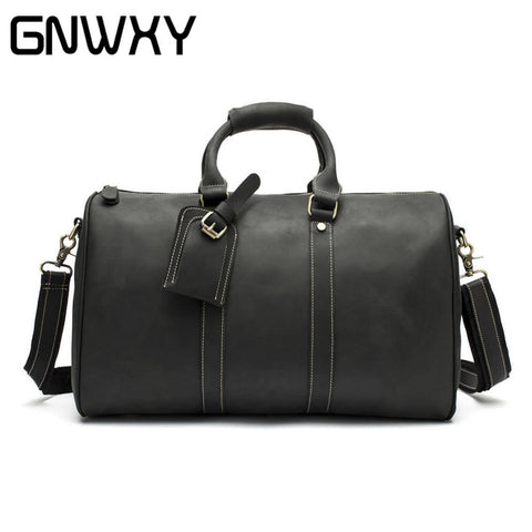 Men Vintage Crazy Horse Leather Travel Bags Carry On Luggage Bags Genuine Leather Duffel Bags Large