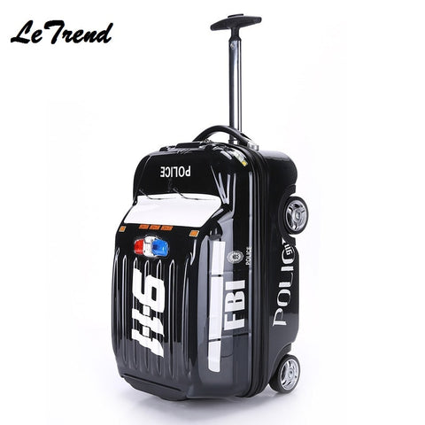 Fashion New 20Inch Boarding Case Cute Cartoon Car 911 Car Shape Kids Trolley Suitcase Solid