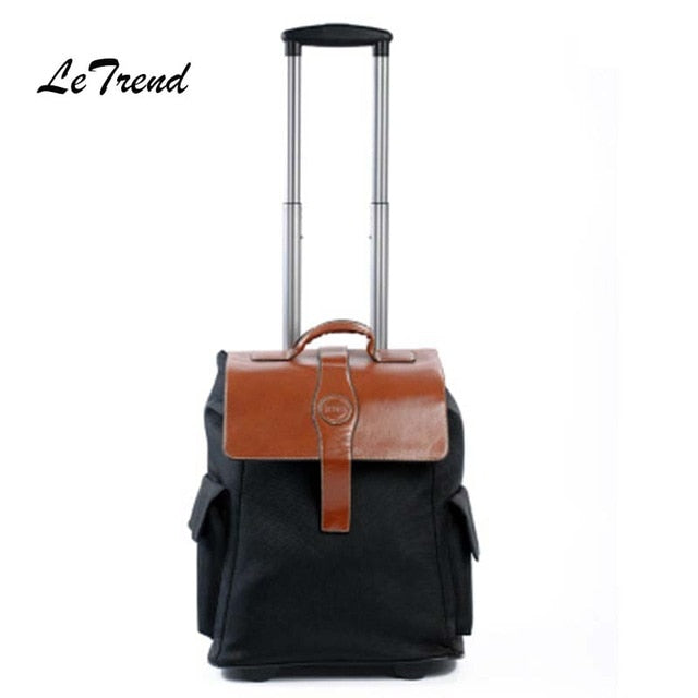 Letrend Black Business Travel Bag Men Carry On Capacity Backpack Multifunction Rolling Luggage