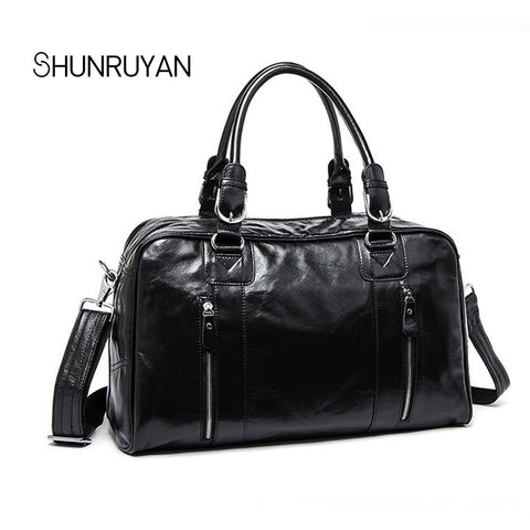 Shunruyan Cow Leather Men Travel Bags Carry On Luggage Bags Men Duffel Bags Travel Tote Large