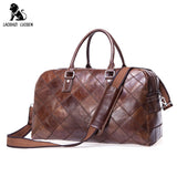 Genuine Leather Travel Bag Men Vintage Duffel Bag Patchwork Cow Leather Handbag Carry On Luggage