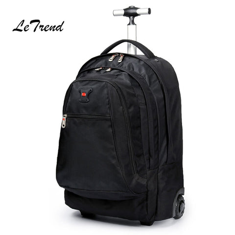 Letrend Men Business Travel Duffle 20 Inch Carry On Suitcase Wheels Computer Backpack Rolling