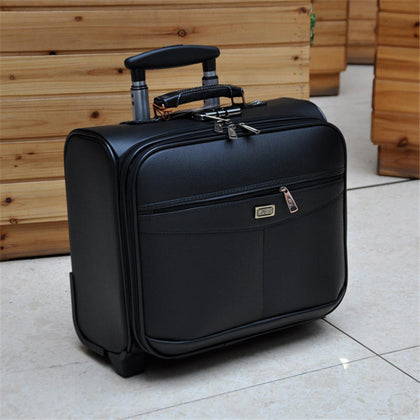 Wholesale!16Inches Pu Leather Commercial Trolley Luggage On Fixed Caster,High Quality Travel