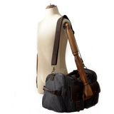 Man Vintage Military Travel Duffel Bag Multi-Pocket Canvas Overnight Bag Leather Weekend Carry On