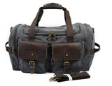 Man Vintage Military Travel Duffel Bag Multi-Pocket Canvas Overnight Bag Leather Weekend Carry On