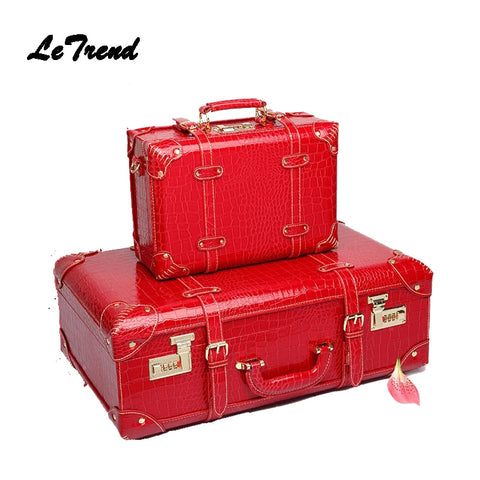 Letrend Vintage Pu Leather Travel Bag Luggage Red Suitcases  20 Inch Carry On Women'S Handbags
