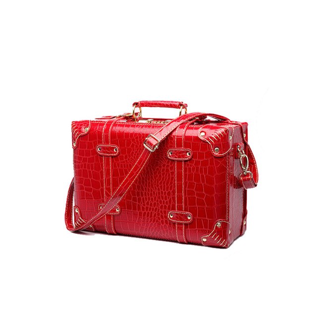 Letrend Vintage Pu Leather Travel Bag Luggage Red Suitcases  20 Inch Carry On Women'S Handbags