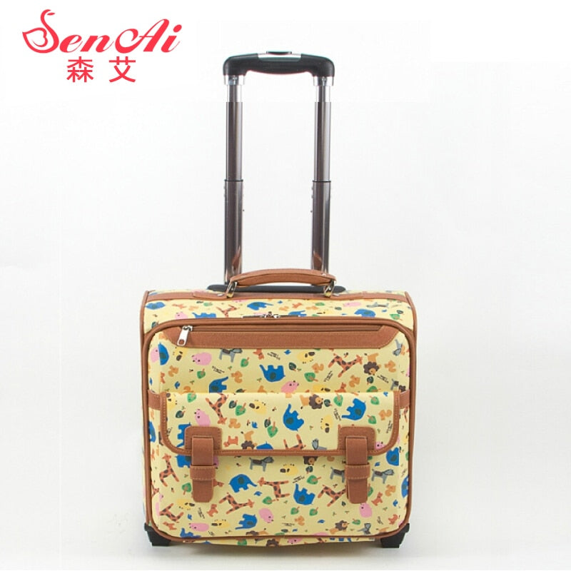 Sen Ai 16 Bag Cartoon Travel Luggage Bag Soft Box Small Luggage Leather Box,Flower Dot Printed