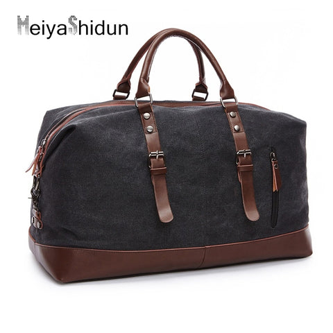 Canvas Leather Handbag Men Travel Bags Carry On Luggage Bag Male Duffel Bags Women Tote Big Bag