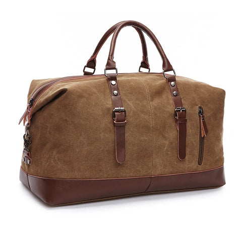 Canvas Travel Bag Men Leather Handbag Male Carry On Luggage Duffel Bags Women Overnight Big