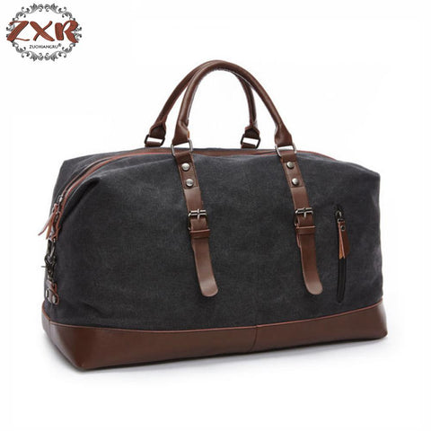 Zuoxiangru Canvas Leather Men Travel Bags Carry On Luggage Bags Women Men Duffel Bags Travel Tote