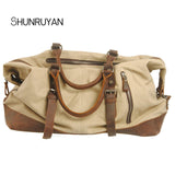 Shunruyan Canvas Cow Leather Men Travel Bags Carry On Luggage Bags Men Duffel Bags Travel Tote