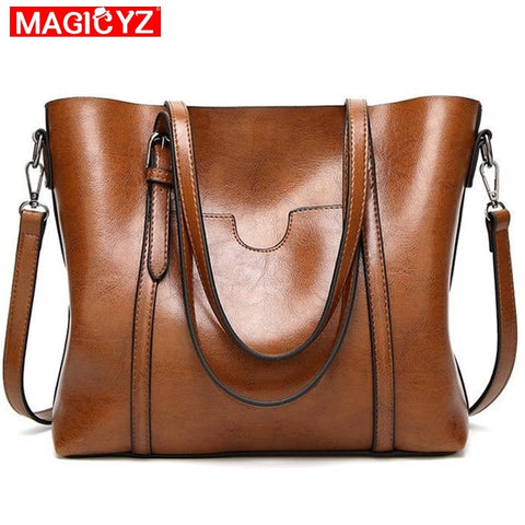 Women Bag Oil Wax Women'S Leather Handbags Luxury Lady Hand Bags With Purse Pocket Women